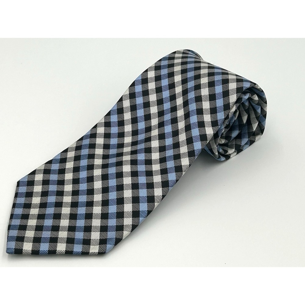 Jos. A. Bank 100% Silk Men's Neck Tie Black Blue White Plaid 3.5 Width 60 Length - Picture 5 of 12
